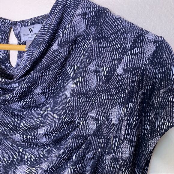 Worthington Gathered Neck Black White Pattern M - Picture 3 of 11